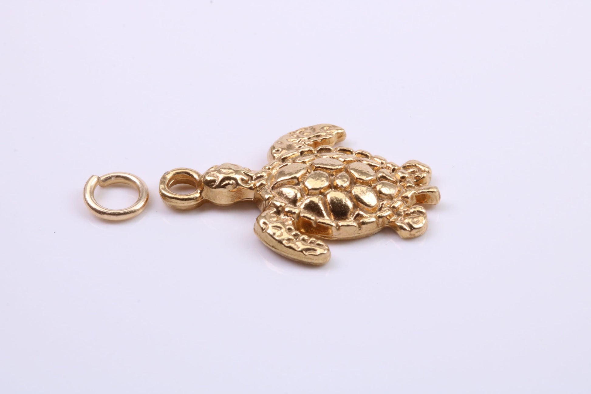 Turtle Charm, Traditional Charm, Made from Solid 9ct Yellow Gold, British Hallmarked, Complete with Attachment Link