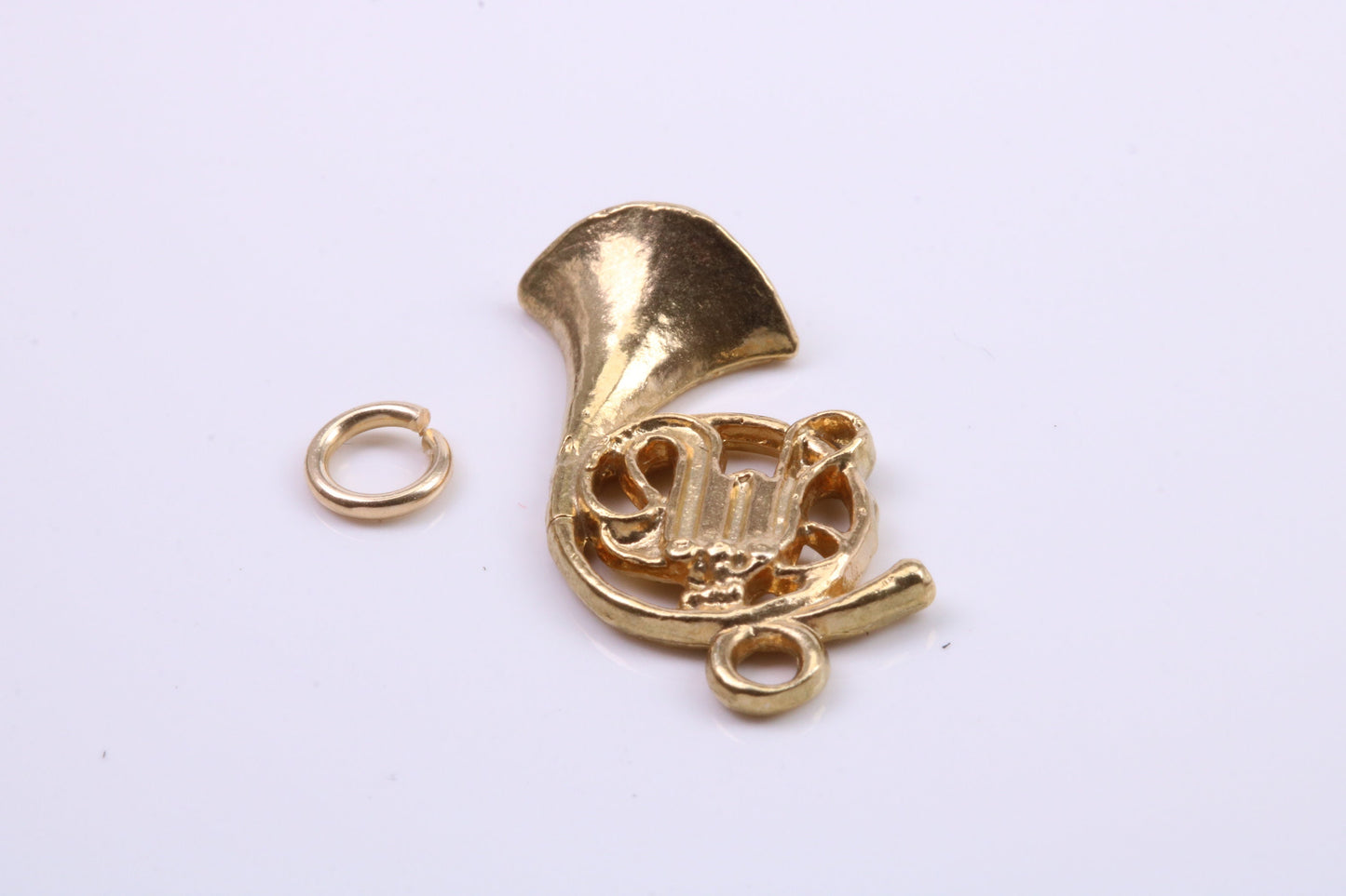 French Horn Charm, Traditional Charm, Made from Solid 9ct Yellow Gold, British Hallmarked, Complete with Attachment Link