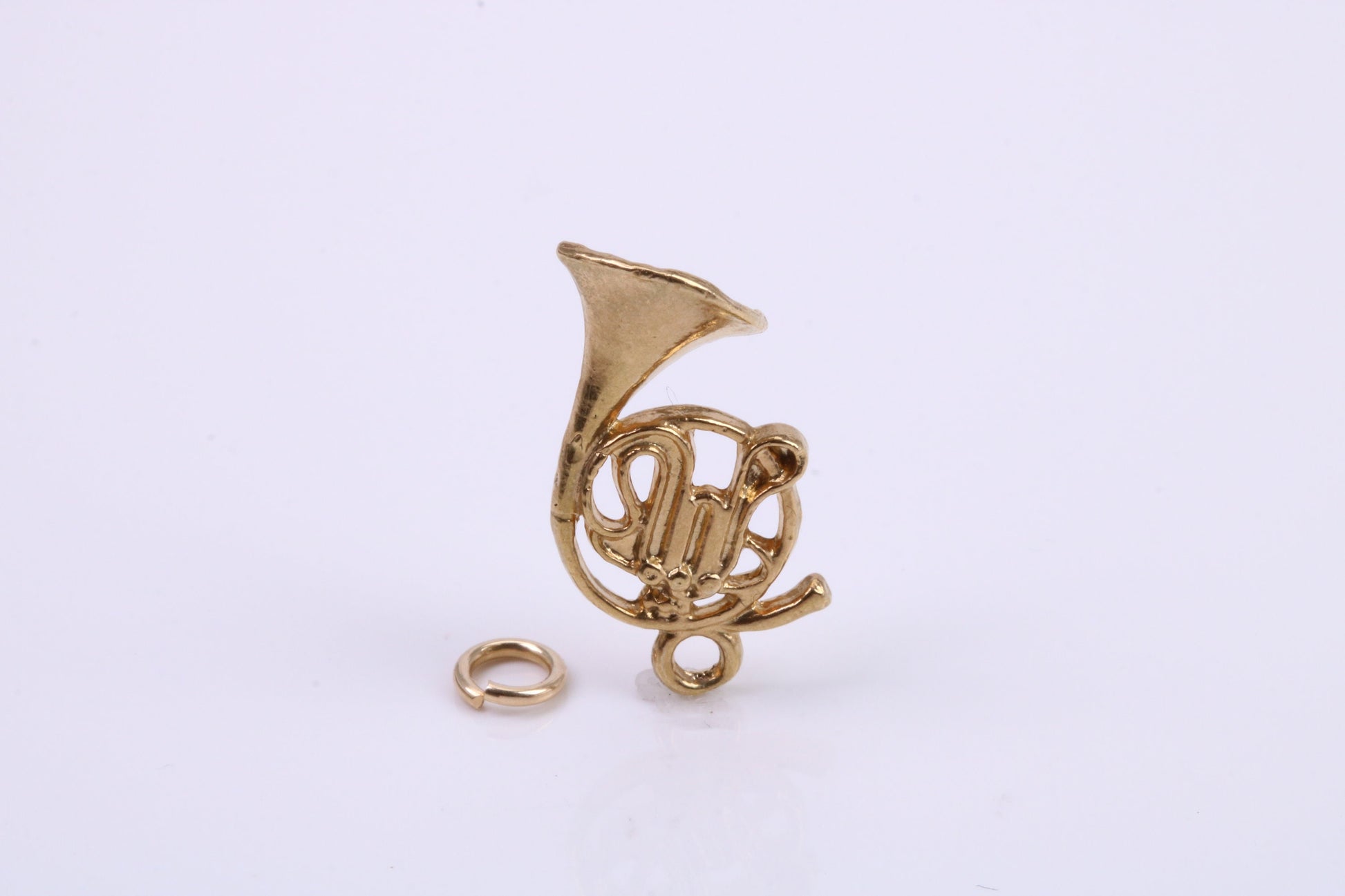 French Horn Charm, Traditional Charm, Made from Solid 9ct Yellow Gold, British Hallmarked, Complete with Attachment Link