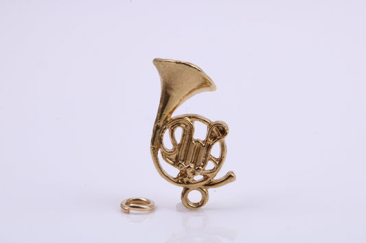 French Horn Charm, Traditional Charm, Made from Solid 9ct Yellow Gold, British Hallmarked, Complete with Attachment Link