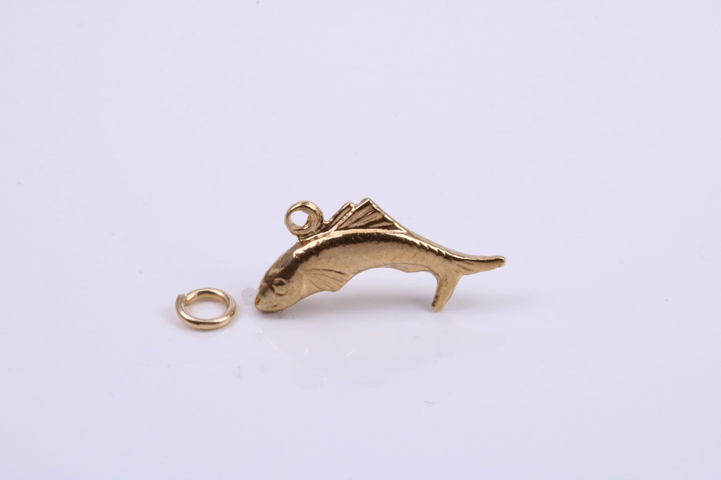 Salmon Fish Charm, Traditional Charm, Made from Solid 9ct Yellow Gold, British Hallmarked, Complete with Attachment Link