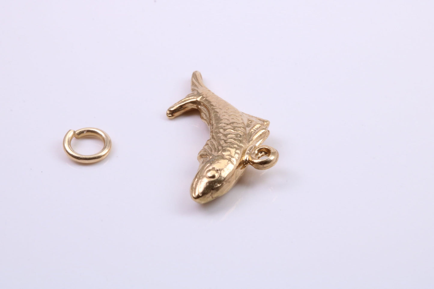 Salmon Fish Charm, Traditional Charm, Made from Solid 9ct Yellow Gold, British Hallmarked, Complete with Attachment Link