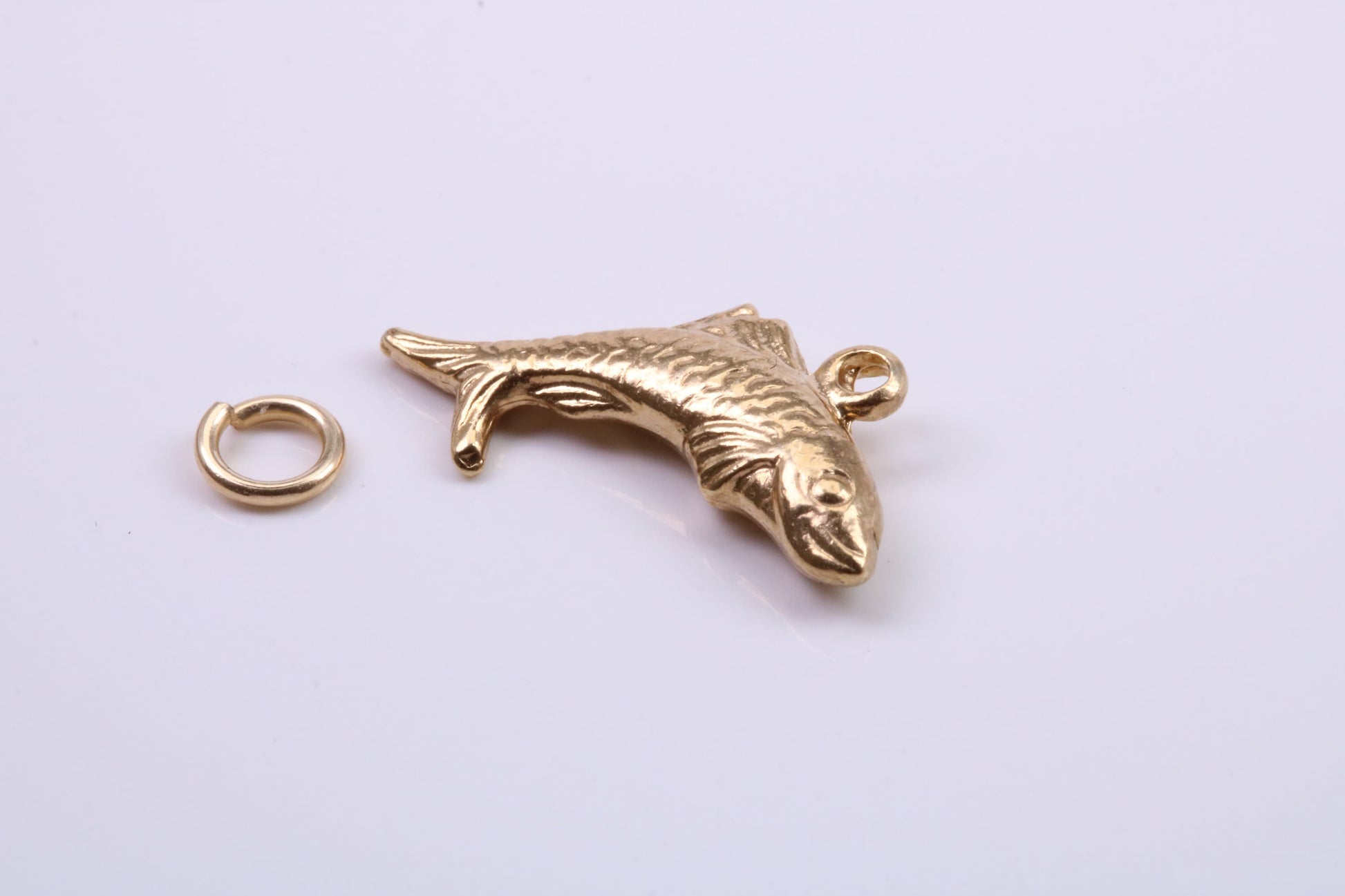 Salmon Fish Charm, Traditional Charm, Made from Solid 9ct Yellow Gold, British Hallmarked, Complete with Attachment Link