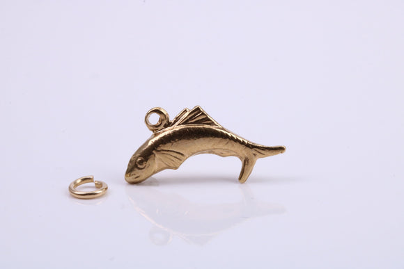 Salmon Fish Charm, Traditional Charm, Made from Solid 9ct Yellow Gold, British Hallmarked, Complete with Attachment Link