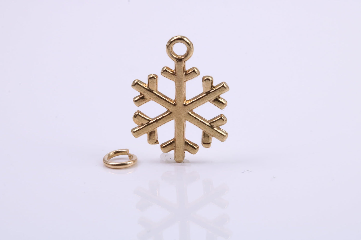 Snow Flake Charm, Traditional Charm, Made from Solid 9ct Yellow Gold, British Hallmarked, Complete with Attachment Link