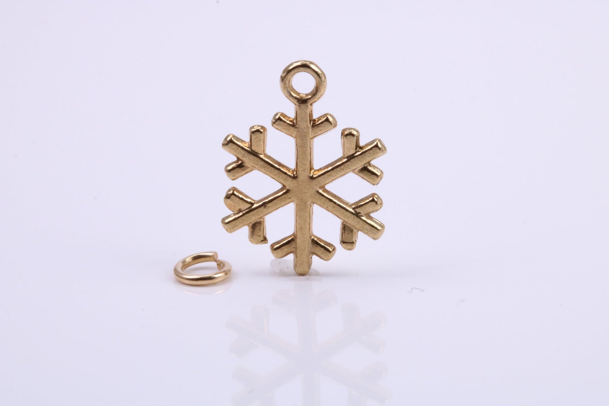 Snow Flake Charm, Traditional Charm, Made from Solid 9ct Yellow Gold, British Hallmarked, Complete with Attachment Link