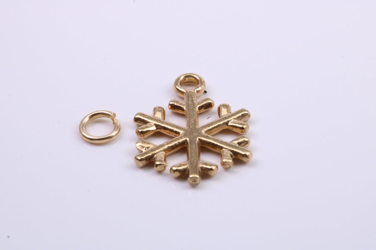 Snow Flake Charm, Traditional Charm, Made from Solid 9ct Yellow Gold, British Hallmarked, Complete with Attachment Link