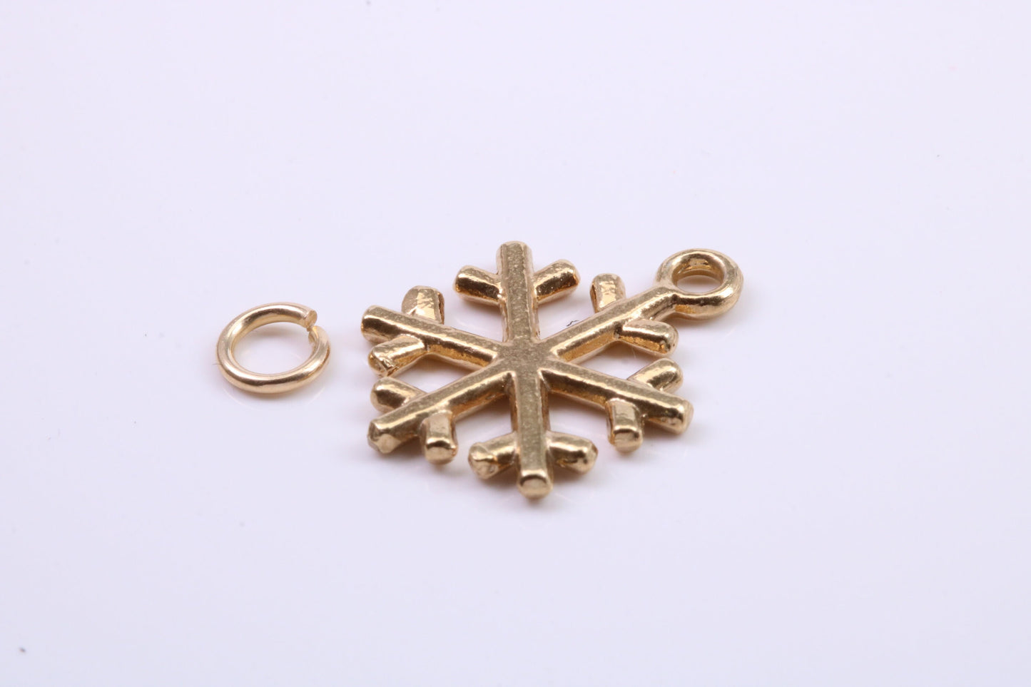 Snow Flake Charm, Traditional Charm, Made from Solid 9ct Yellow Gold, British Hallmarked, Complete with Attachment Link