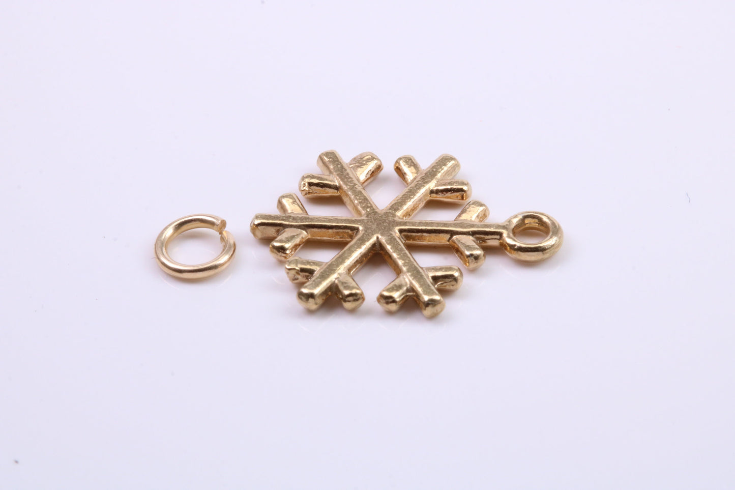 Snow Flake Charm, Traditional Charm, Made from Solid 9ct Yellow Gold, British Hallmarked, Complete with Attachment Link