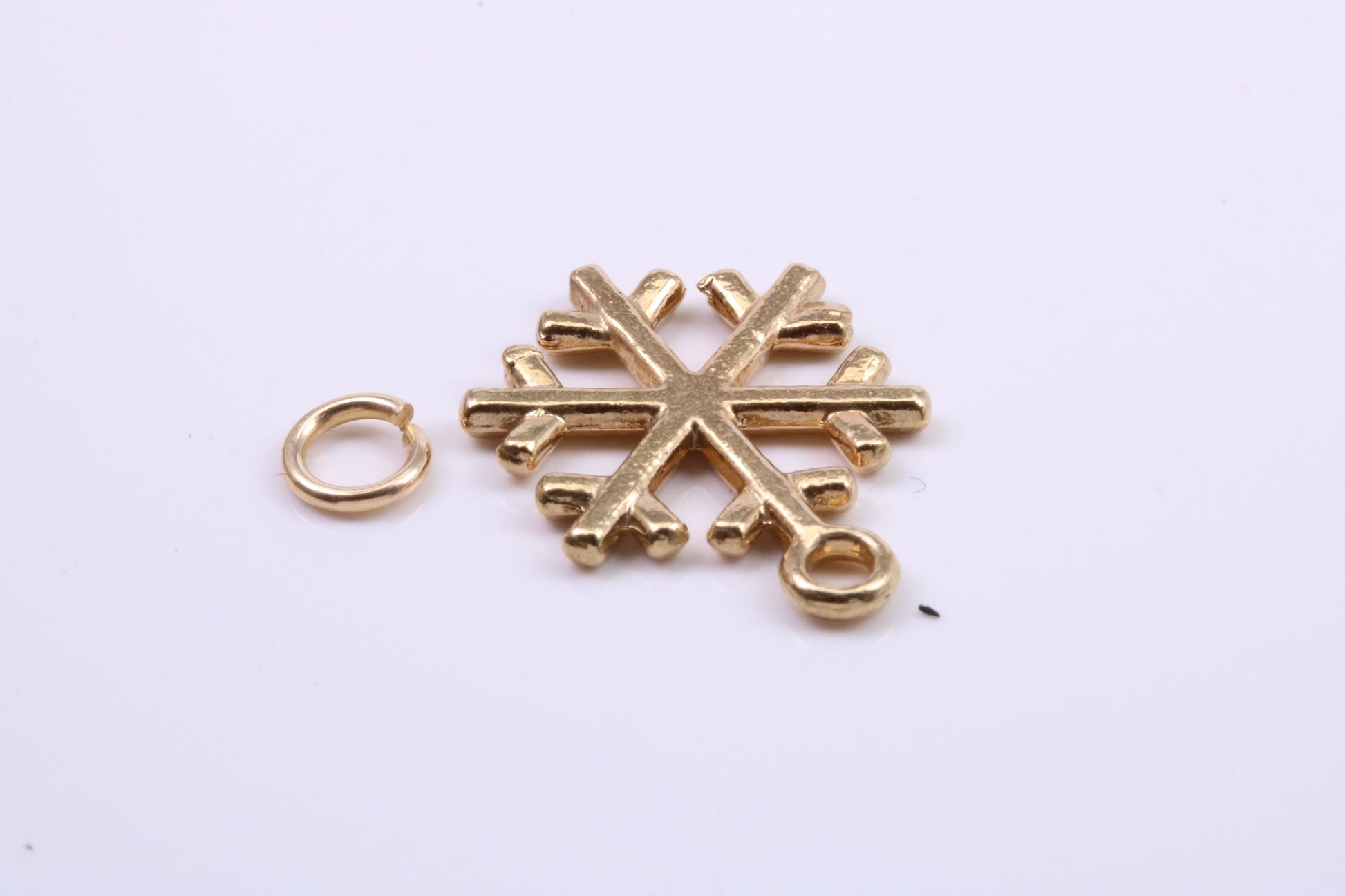 Snow Flake Charm, Traditional Charm, Made from Solid 9ct Yellow Gold, British Hallmarked, Complete with Attachment Link