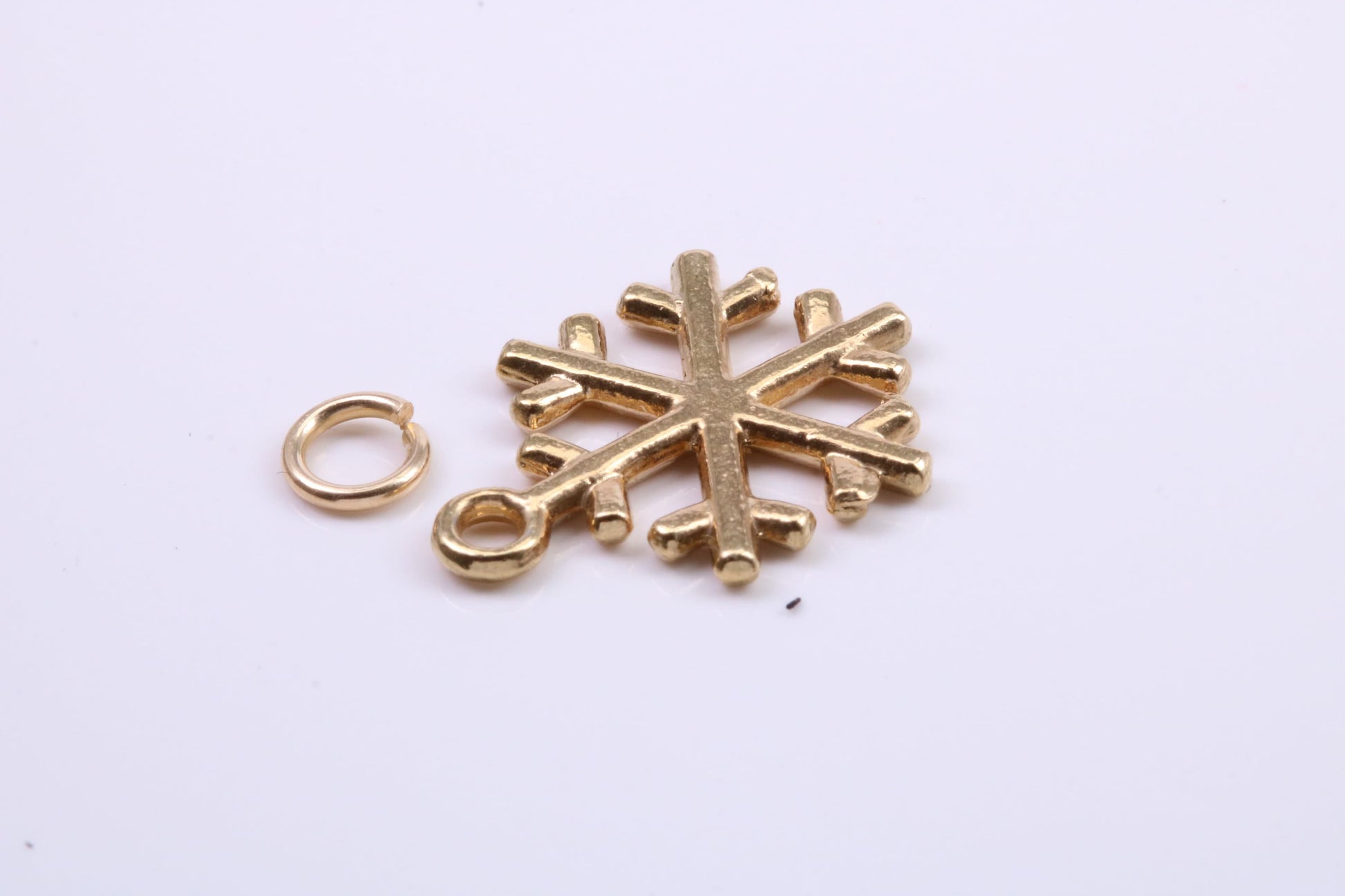 Snow Flake Charm, Traditional Charm, Made from Solid 9ct Yellow Gold, British Hallmarked, Complete with Attachment Link