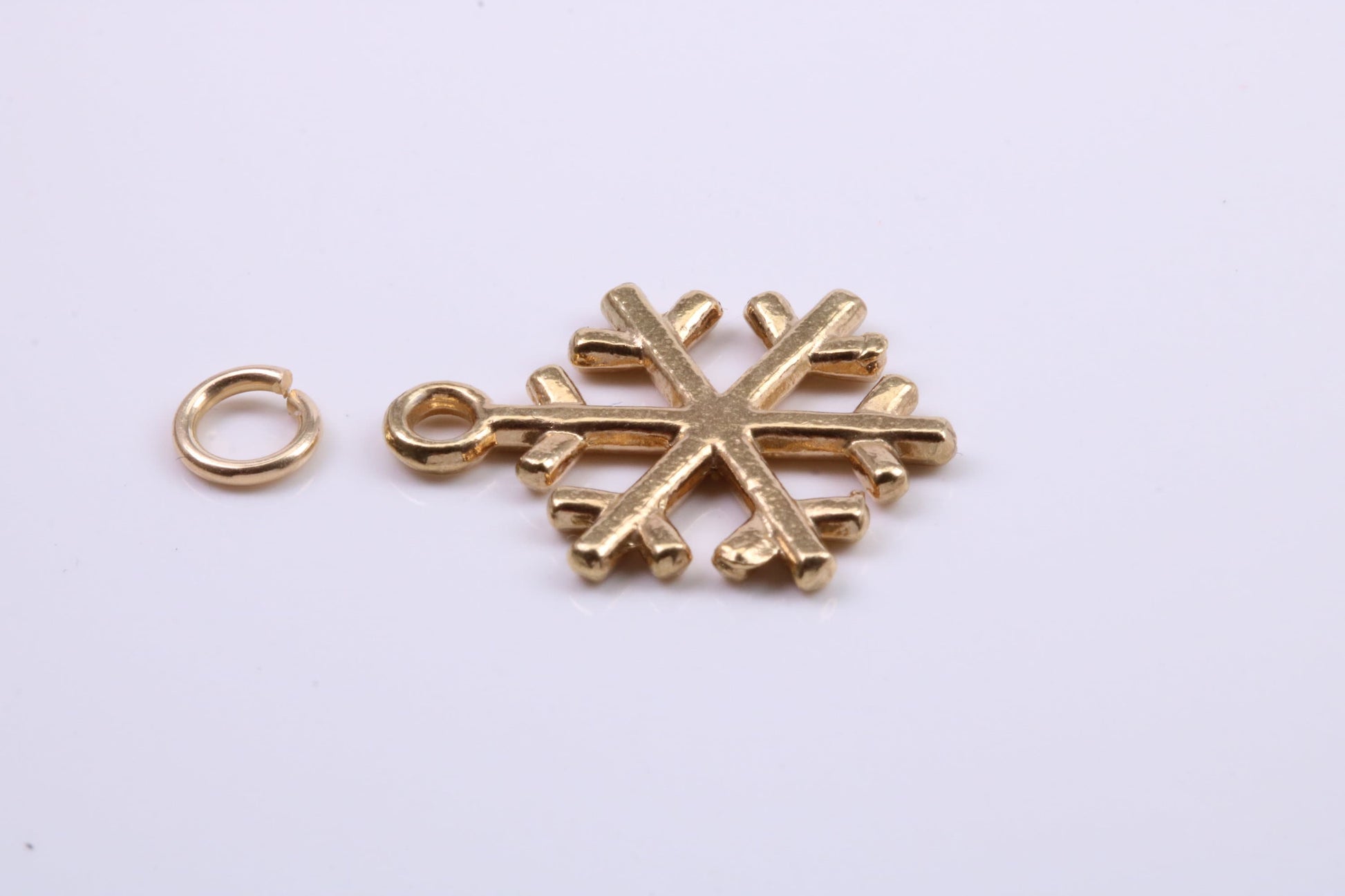 Snow Flake Charm, Traditional Charm, Made from Solid 9ct Yellow Gold, British Hallmarked, Complete with Attachment Link