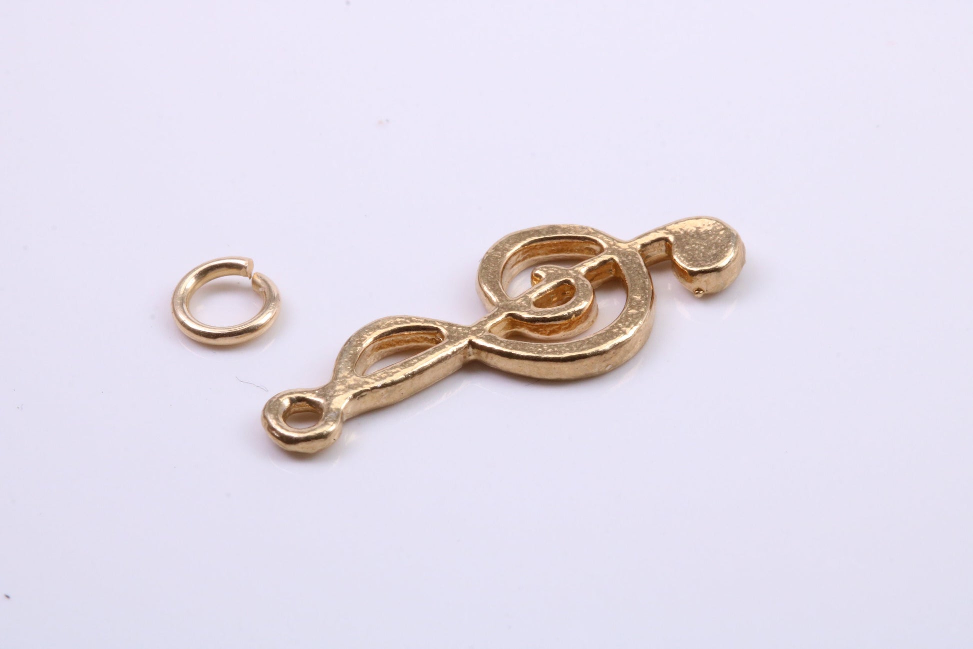 Musical Treble Clef Note Charm, Traditional Charm, Made from Solid 9ct Yellow Gold, British Hallmarked, Complete with Attachment Link