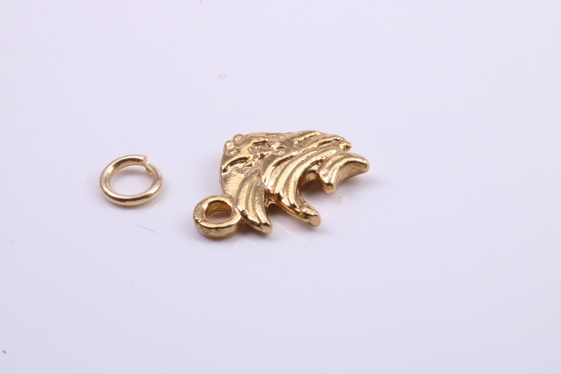 Angel Fish Charm, Traditional Charm, Made from Solid 9ct Yellow Gold, British Hallmarked, Complete with Attachment Link