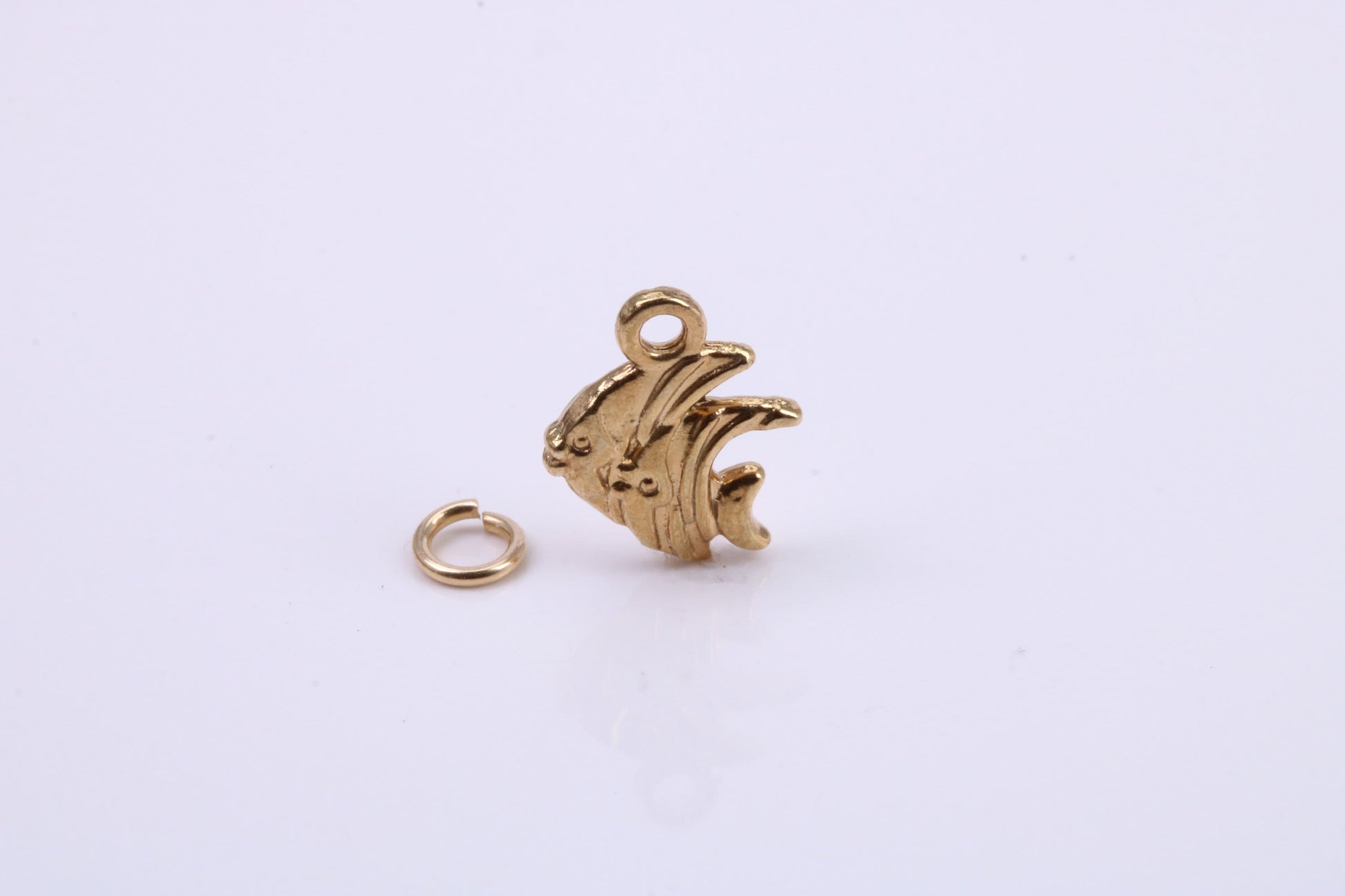 Angel Fish Charm, Traditional Charm, Made from Solid 9ct Yellow Gold, British Hallmarked, Complete with Attachment Link