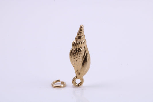 Sea Shell Charm, Traditional Charm, Made from Solid 9ct Yellow Gold, British Hallmarked, Complete with Attachment Link