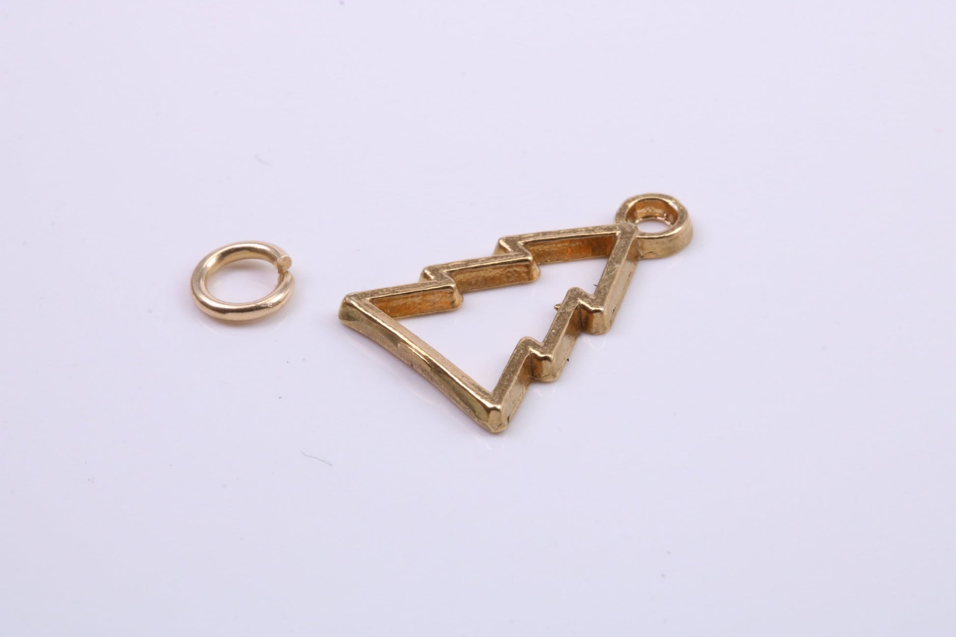 Christmas Tree Charm, Traditional Charm, Made from Solid 9ct Yellow Gold, British Hallmarked, Complete with Attachment Link