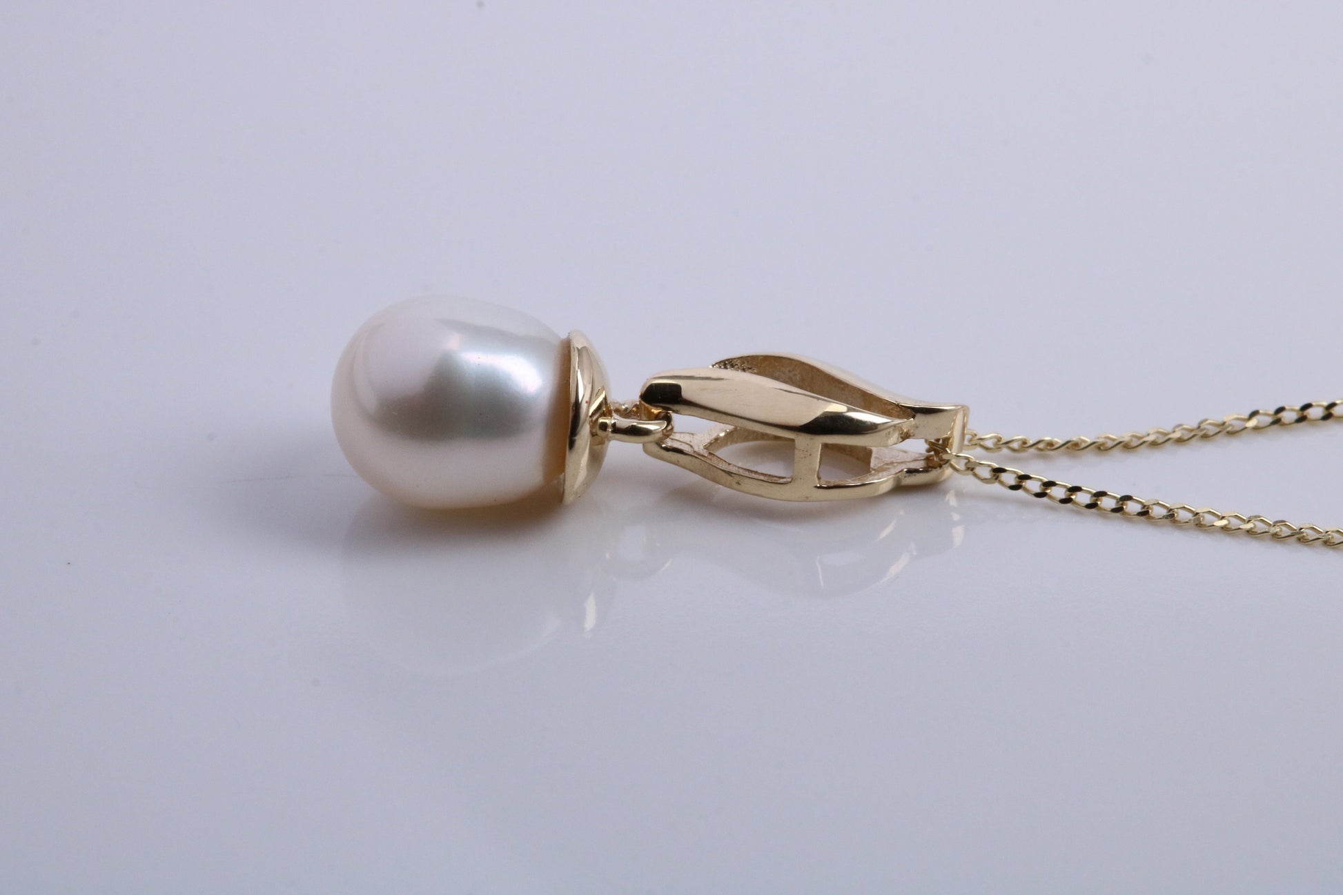 Real Pearl Necklace and Matching Earrings set in Solid Yellow Gold Together with 18 Inch Yellow Gold Chain