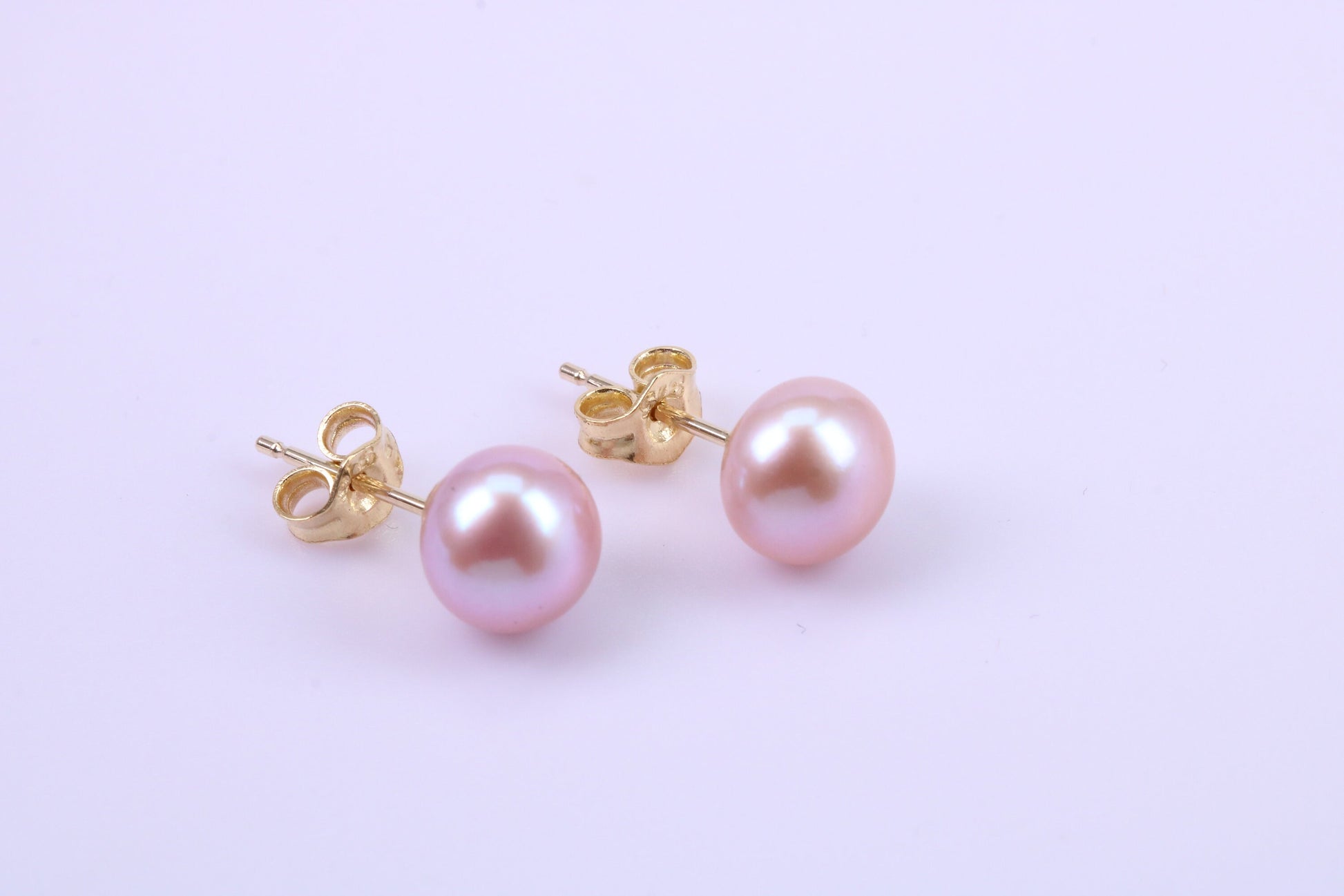 Round Natural Freshwater Pearl Stud Earrings with Matching Necklace set in Solid Yellow Gold