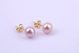 Round Natural Freshwater Pearl Stud Dropper Earrings set in Solid Yellow Gold