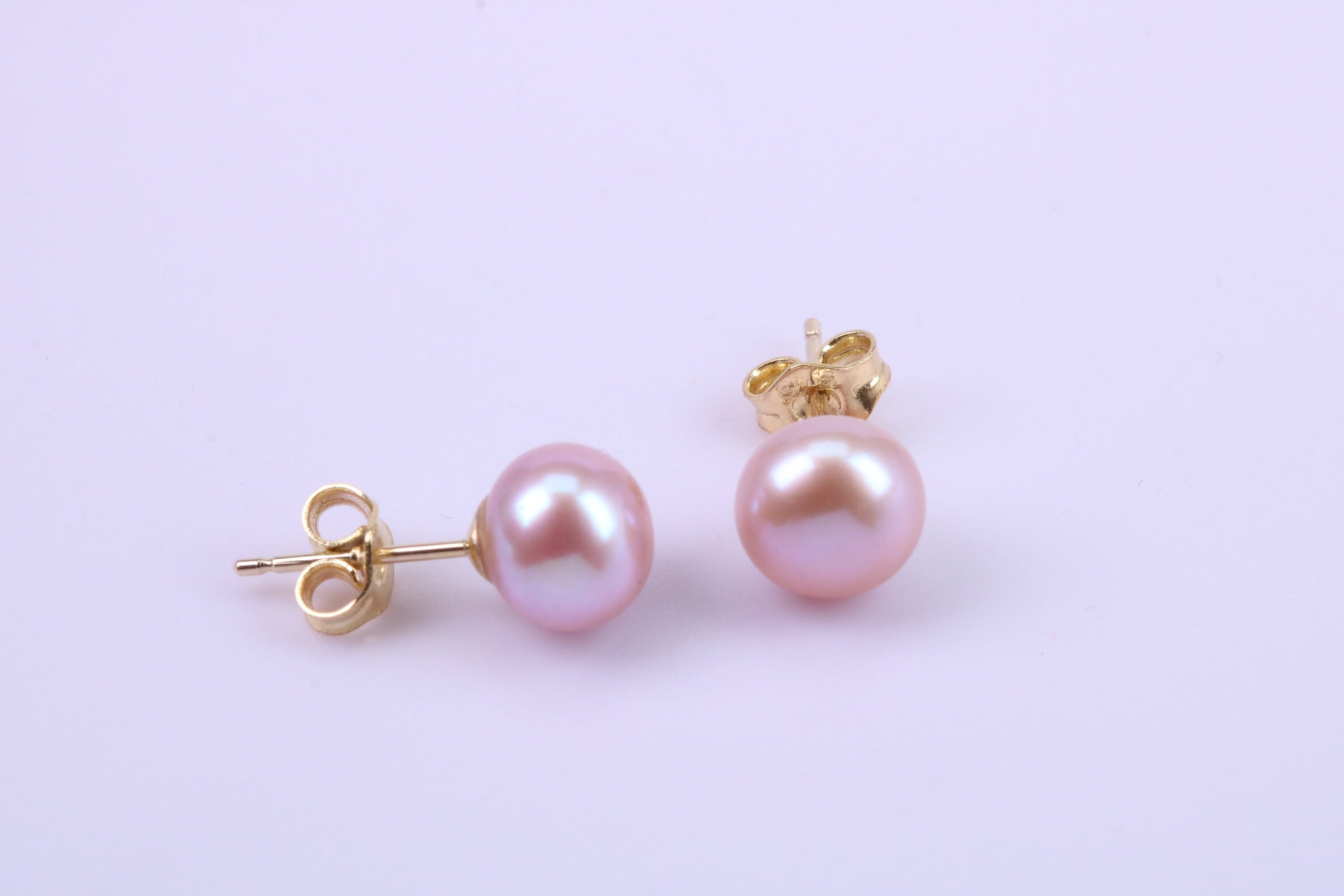 Round Natural Freshwater Pearl Stud Dropper Earrings set in Solid Yellow Gold