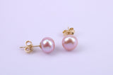 Round Natural Freshwater Pearl Stud Earrings with Matching Necklace set in Solid Yellow Gold