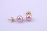 Round Natural Freshwater Pearl Stud Dropper Earrings set in Solid Yellow Gold