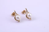 Round Natural Freshwater Pearl Stud Dropper Earrings set in Solid Yellow Gold