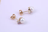 Round Natural Freshwater Pearl Stud Dropper Earrings set in Solid Yellow Gold
