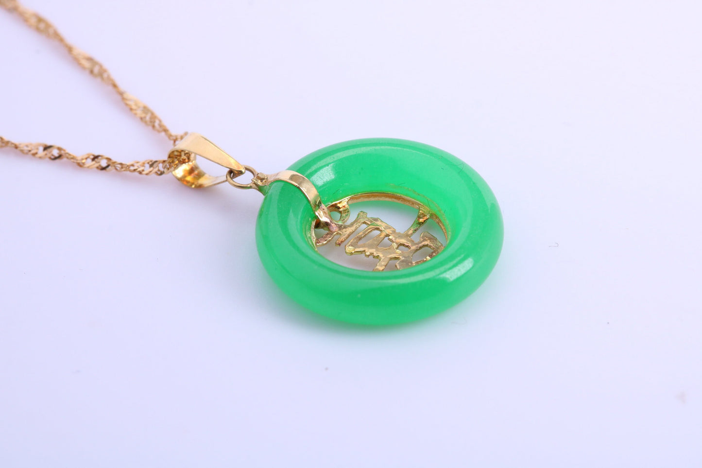 Natural Green Jade set in 22ct Yellow Gold Together with 18 inch Long 22ct Yellow Gold Chain