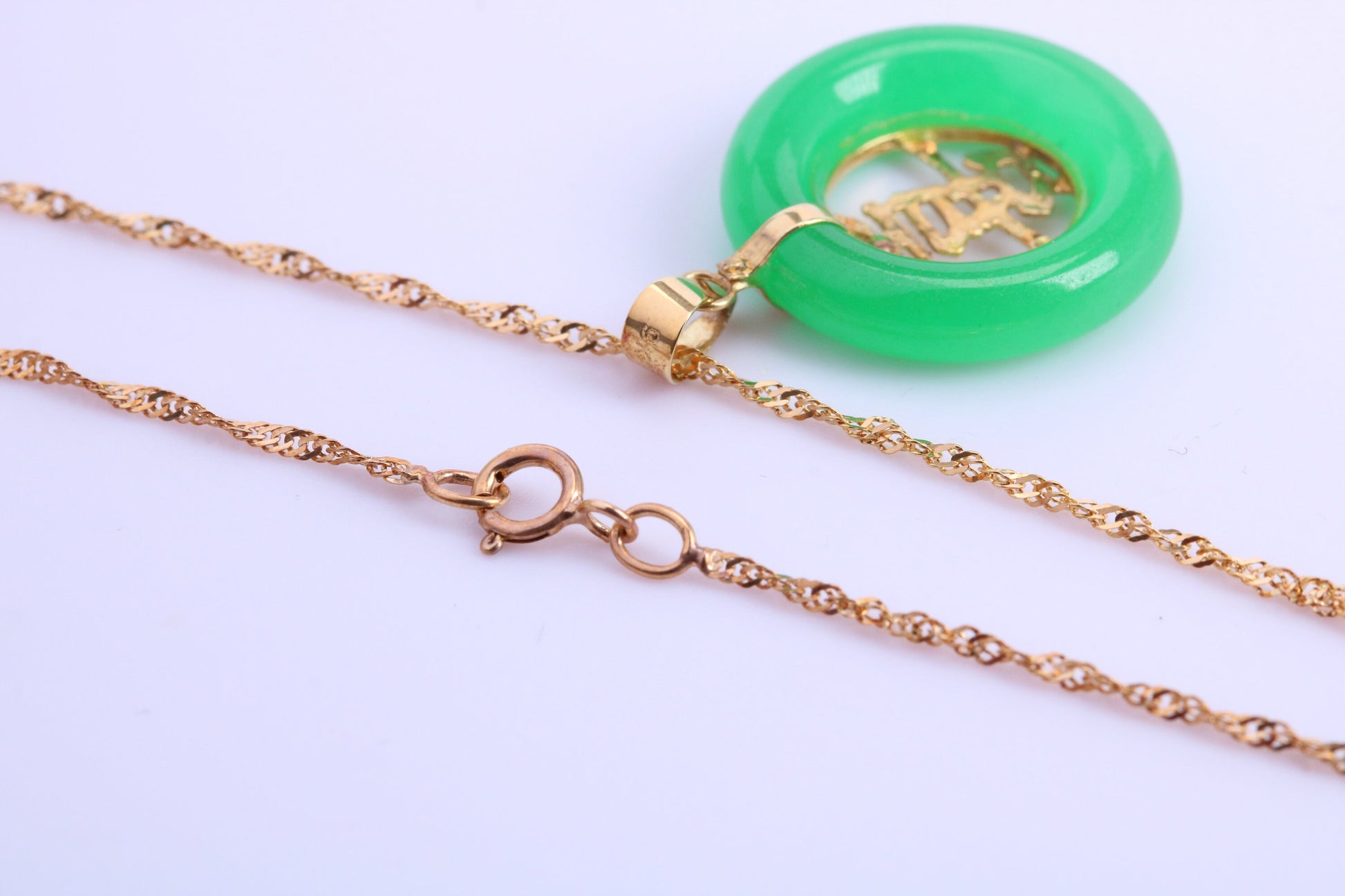 Natural Green Jade set in 22ct Yellow Gold Together with 18 inch Long 22ct Yellow Gold Chain