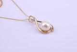Real Pearl Necklace and Matching Earrings set in Solid Yellow Gold Together with 18 Inch Yellow Gold Chain