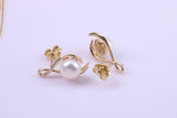 Real Pearl Necklace and Matching Earrings set in Solid Yellow Gold Together with 18 Inch Yellow Gold Chain