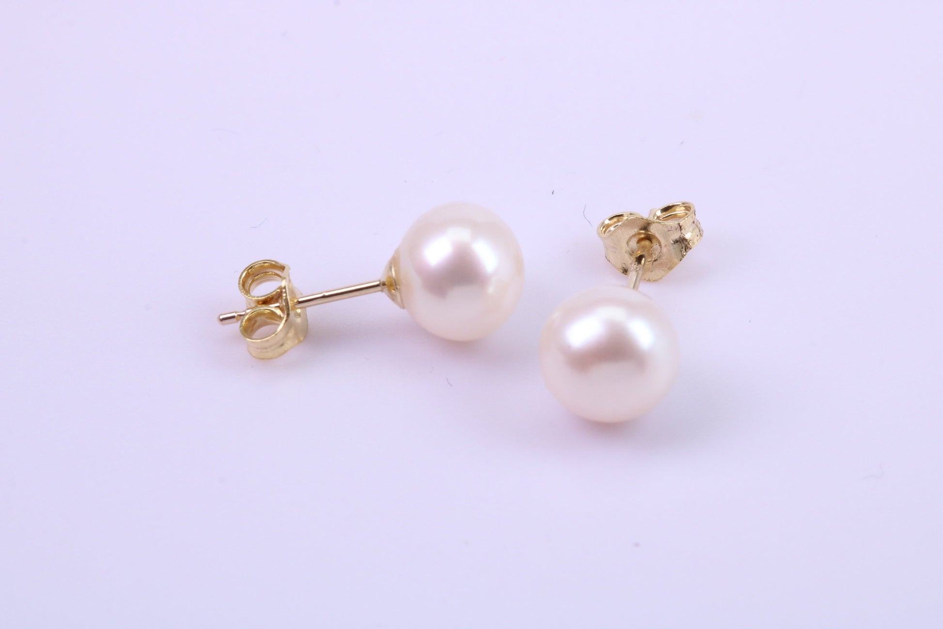 Round Natural Freshwater Pearl Stud Dropper Earrings set in Solid Yellow Gold