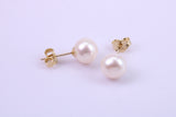 Round Natural Freshwater Pearl Stud Dropper Earrings set in Solid Yellow Gold