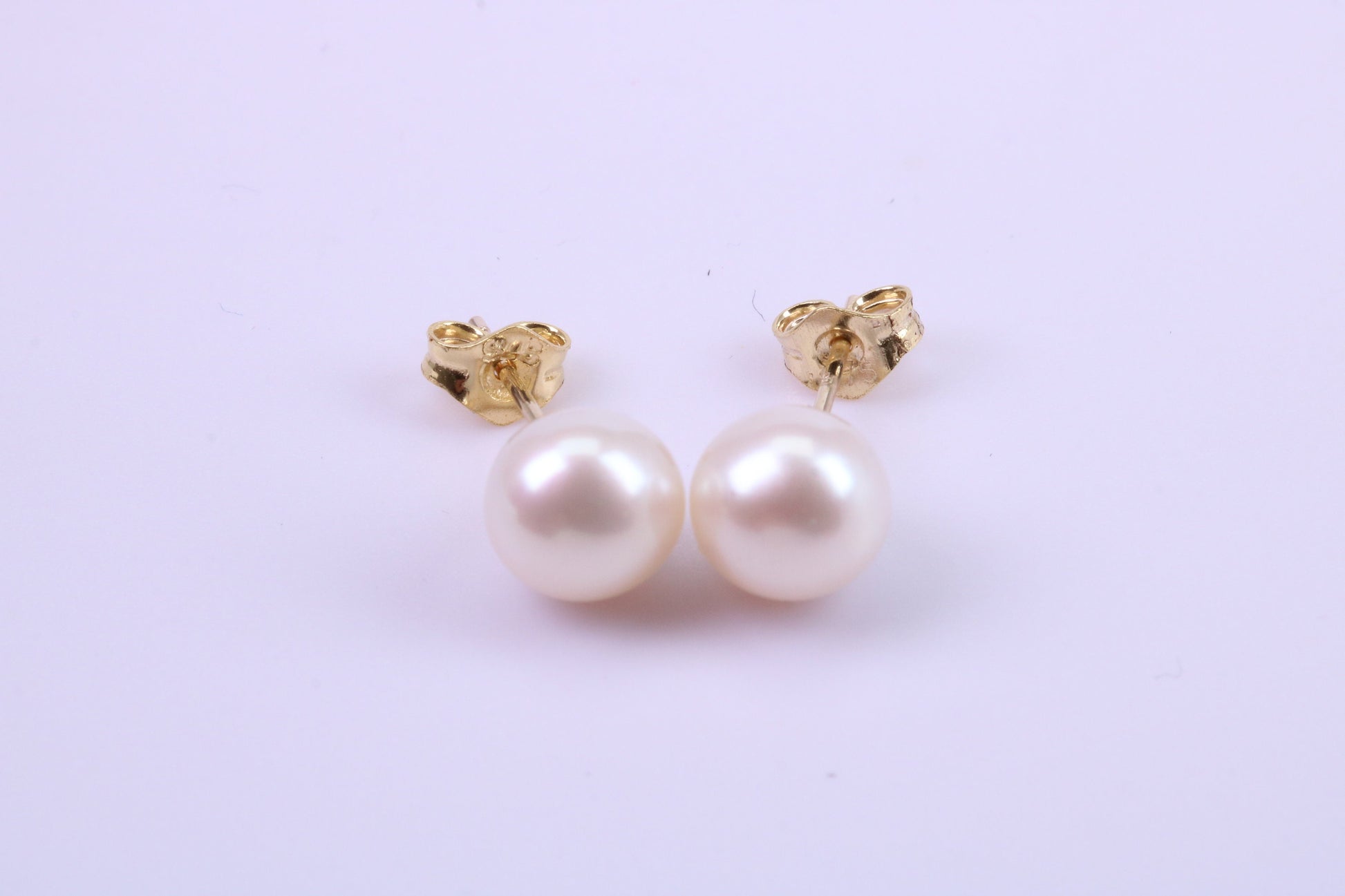 Round Natural Freshwater Pearl Stud Dropper Earrings set in Solid Yellow Gold