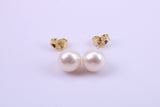 Round Natural Freshwater Pearl Stud Dropper Earrings set in Solid Yellow Gold