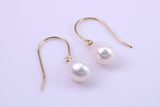 Teardrop Natural Freshwater Pearl Dropper Earrings set in Solid Yellow Gold