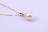 Real Pearl Necklace and Matching Earrings set in Solid Yellow Gold Together with 18 Inch Yellow Gold Chain