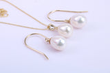 Real Pearl Necklace and Matching Earrings set in Solid Yellow Gold Together with 18 Inch Yellow Gold Chain