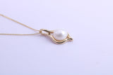 Real Pearl Necklace and Matching Earrings set in Solid Yellow Gold Together with 18 Inch Yellow Gold Chain