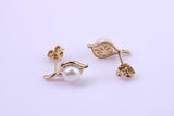 Real Pearl Necklace and Matching Earrings set in Solid Yellow Gold Together with 18 Inch Yellow Gold Chain