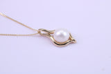 Real Pearl Necklace and Matching Earrings set in Solid Yellow Gold Together with 18 Inch Yellow Gold Chain