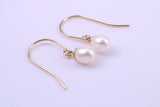 Real Pearl Necklace and Matching Earrings set in Solid Yellow Gold Together with 18 Inch Yellow Gold Chain