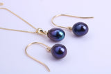 Teardrop Pearl Necklace and Matching Earrings set in Solid Yellow Gold Together with 18 Inch Yellow Gold Chain