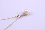 Real Pearl Necklace and Matching Earrings set in Solid Yellow Gold Together with 18 Inch Yellow Gold Chain