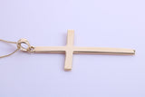 Simple 40 mm Long Cross Together with 18 Inch Long Chain, Made from Solid Yellow Gold with High Polished Finish
