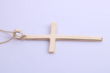 Simple 40 mm Long Cross Together with 18 Inch Long Chain, Made from Solid Yellow Gold with High Polished Finish