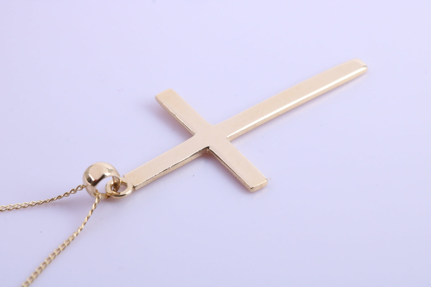 Simple 40 mm Long Cross Together with 18 Inch Long Chain, Made from Solid Yellow Gold with High Polished Finish