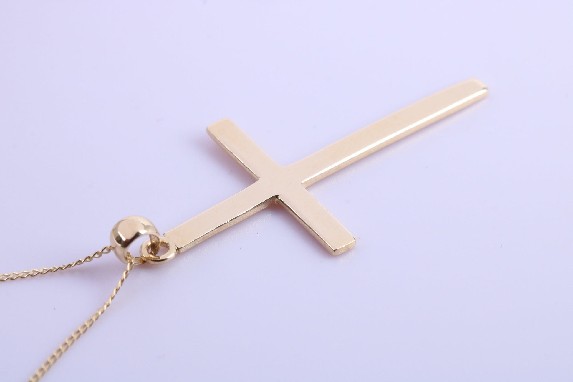 Simple 40 mm Long Cross Together with 18 Inch Long Chain, Made from Solid Yellow Gold with High Polished Finish